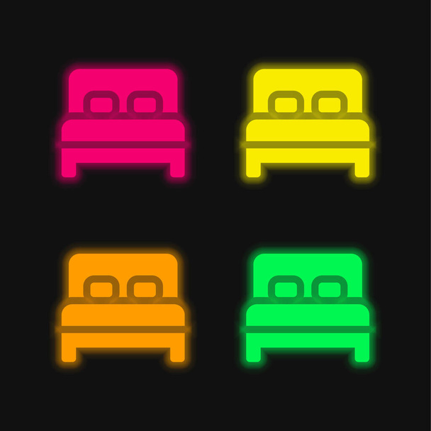 Cama de cuatro colores brillante icono del vector de neón - Vector, Imagen