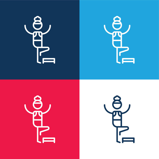 Azul aeróbico y rojo conjunto de iconos mínimo de cuatro colores - Vector, imagen