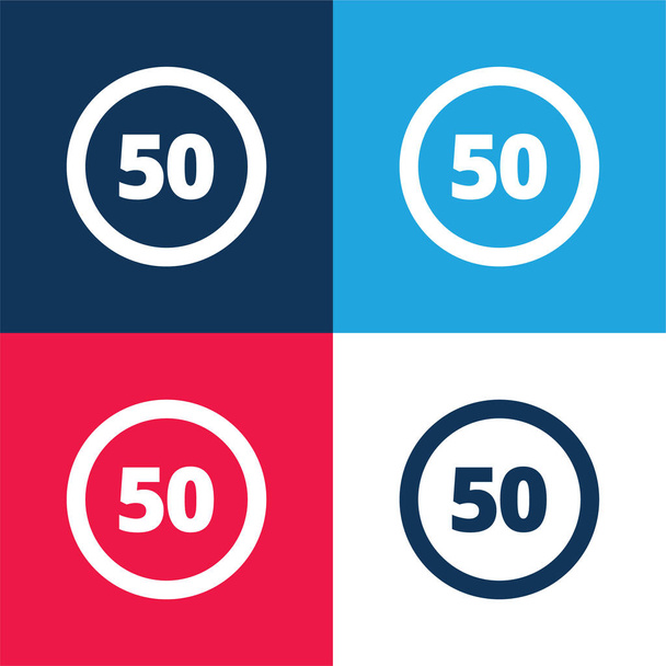 50 Знак обмеження швидкості синьо-червоний чотирикольоровий мінімальний набір піктограм
 - Вектор, зображення