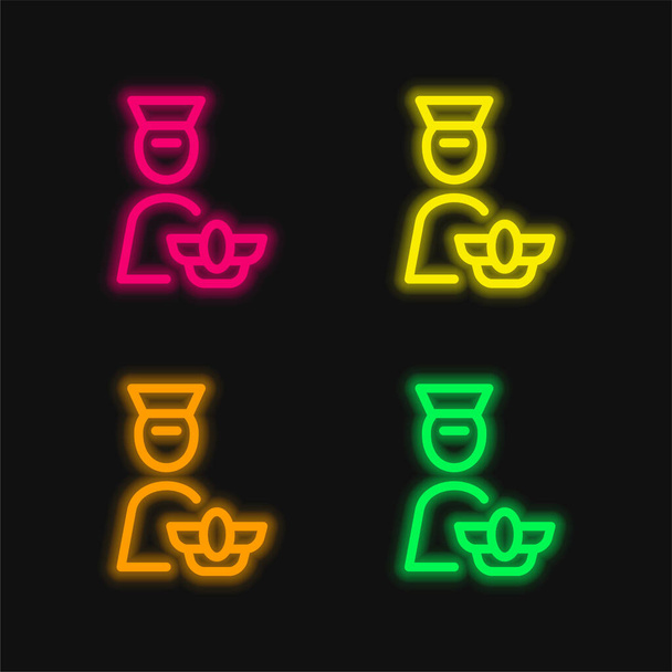 Airline Pilot four color glowing neon vector icon - Vector, Image