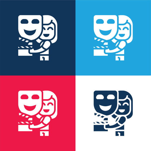 Agendo blu e rosso quattro colori set di icone minime - Vettoriali, immagini
