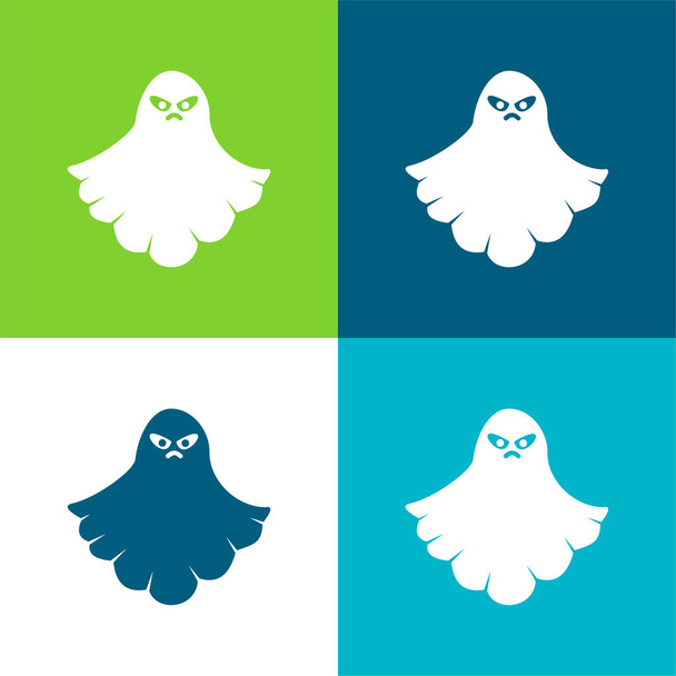 Θυμωμένος Ghost Επίπεδη τέσσερις χρώμα ελάχιστο σύνολο εικονιδίων - Διάνυσμα, εικόνα