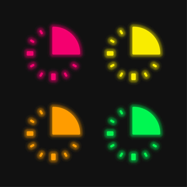 15 minuti quattro colori luminosi icona vettoriale al neon - Vettoriali, immagini