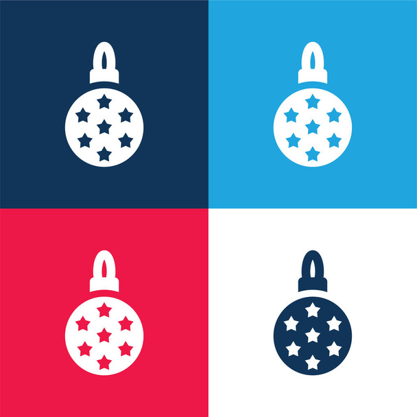 Bauble niebieski i czerwony zestaw czterech kolorów minimalny zestaw ikon - Wektor, obraz