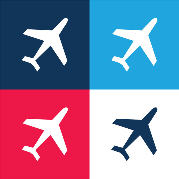 Airliner μπλε και κόκκινο τεσσάρων χρωμάτων ελάχιστο σύνολο εικονιδίων - Διάνυσμα, εικόνα