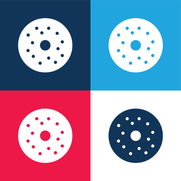 Bagel blauw en rood vier kleuren minimale pictogram set - Vector, afbeelding