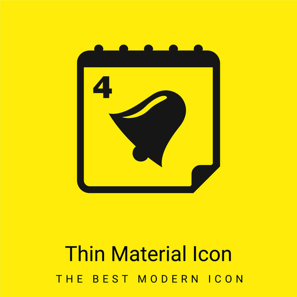 Bell On Calendar Page Of Day 4 minimal bright yellow material icon - Vector, Image