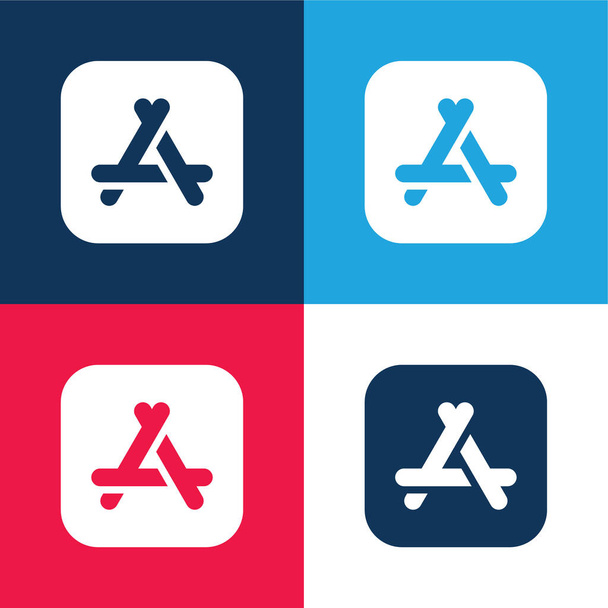 App Store blauw en rood vier kleuren minimale pictogram set - Vector, afbeelding