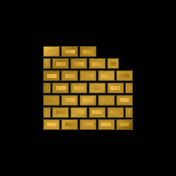Ladrillo de pared chapado en oro icono metálico o logo vector - Vector, imagen