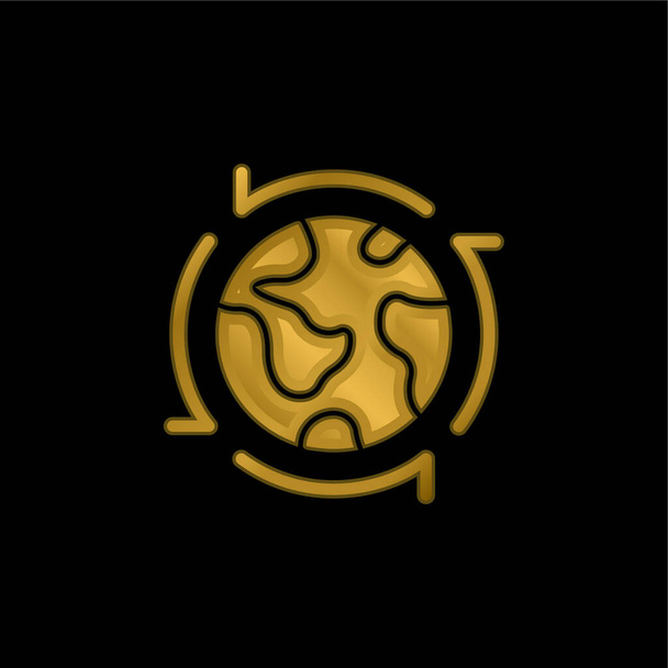 Вокруг света позолоченная металлическая икона или вектор логотипа - Вектор,изображение