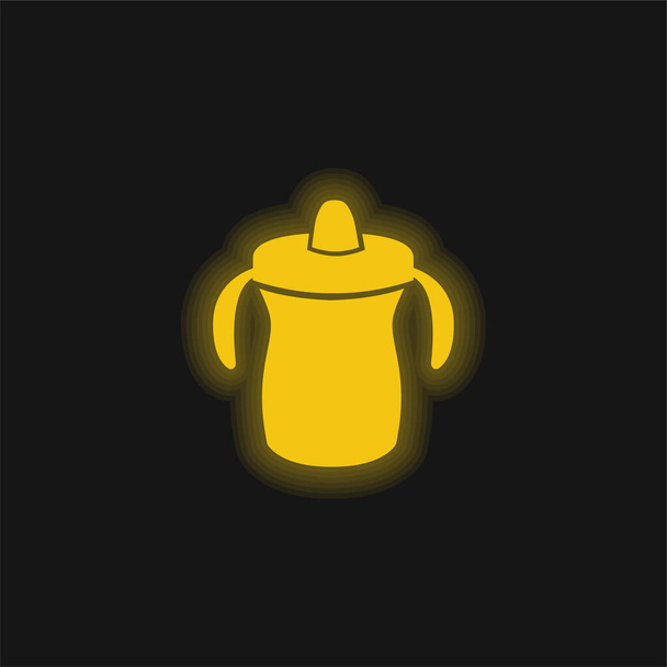 Babaedzés palack Változatos sárga izzó neon ikon - Vektor, kép