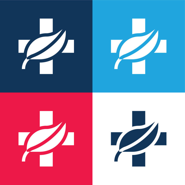 Alternative Medicine blu e rosso set di icone minime a quattro colori - Vettoriali, immagini