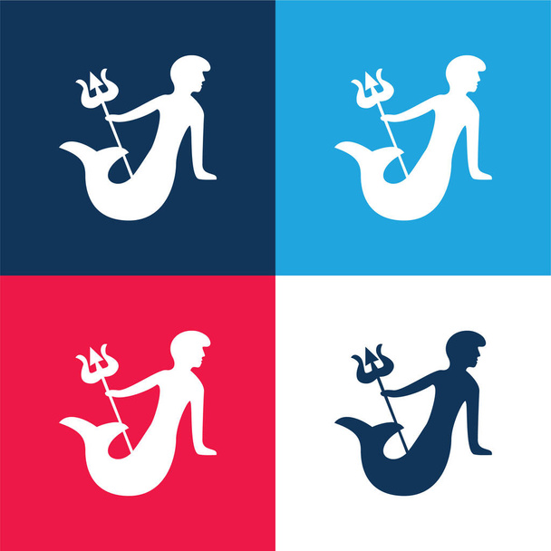 Aquarius Astrologiczny znak Symbol niebieski i czerwony czterech kolorów minimalny zestaw ikon - Wektor, obraz