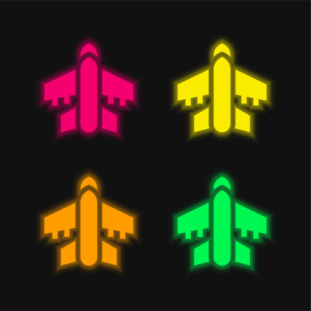 Αεροπλάνο τέσσερα χρώμα λαμπερό νέον διάνυσμα εικονίδιο - Διάνυσμα, εικόνα
