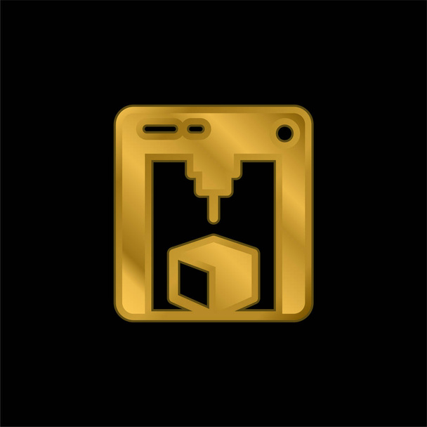 3Dプリンタの金メッキ金属アイコンやロゴベクトル - ベクター画像