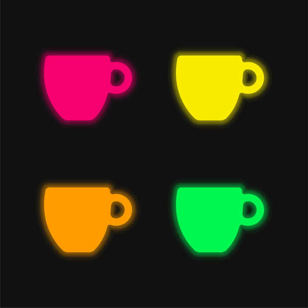Negro taza de café de cuatro colores brillante icono de vectores de neón - Vector, imagen