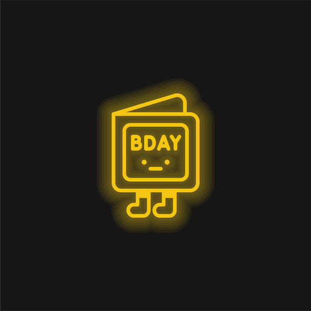 Születésnap Meghívó sárga izzó neon ikon - Vektor, kép