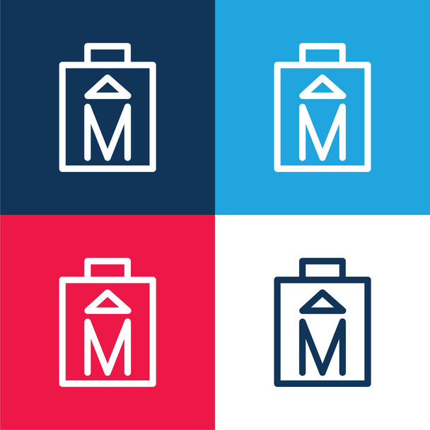 Esboço da bateria azul e vermelho conjunto de ícone mínimo de quatro cores - Vetor, Imagem