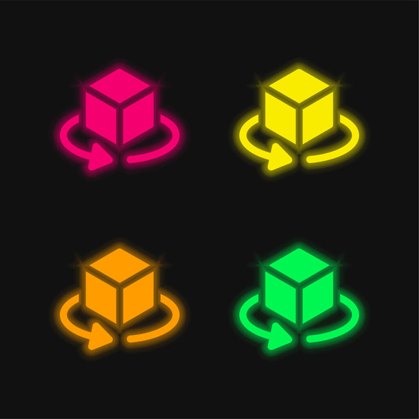 3d View four color glowing neon vector icon - Vector, Image