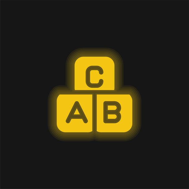 Abc Bloque amarillo brillante icono de neón - Vector, Imagen