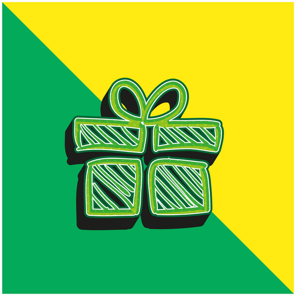 Γενεθλίων Giftbox Sketch Πράσινο και κίτρινο σύγχρονο 3d διάνυσμα εικονίδιο λογότυπο - Διάνυσμα, εικόνα