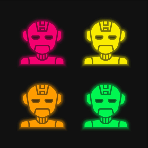 人工知能4色輝くネオンベクトルアイコン - ベクター画像