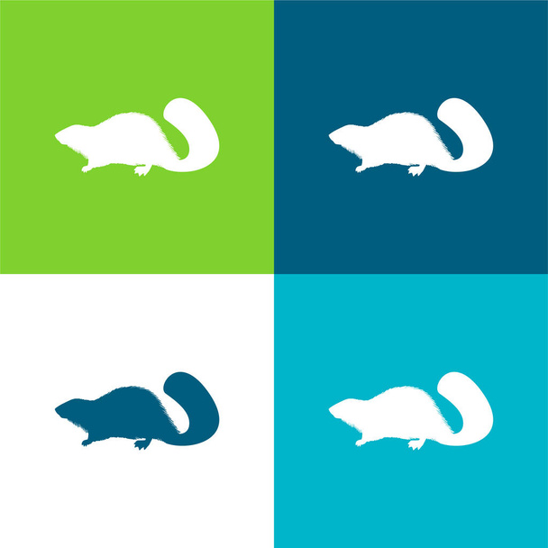 Castor Mammal Animal Forme Plat quatre couleurs minimum jeu d'icônes - Vecteur, image