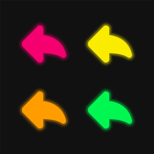 Seta traseira ícone de vetor de néon brilhante de quatro cores - Vetor, Imagem
