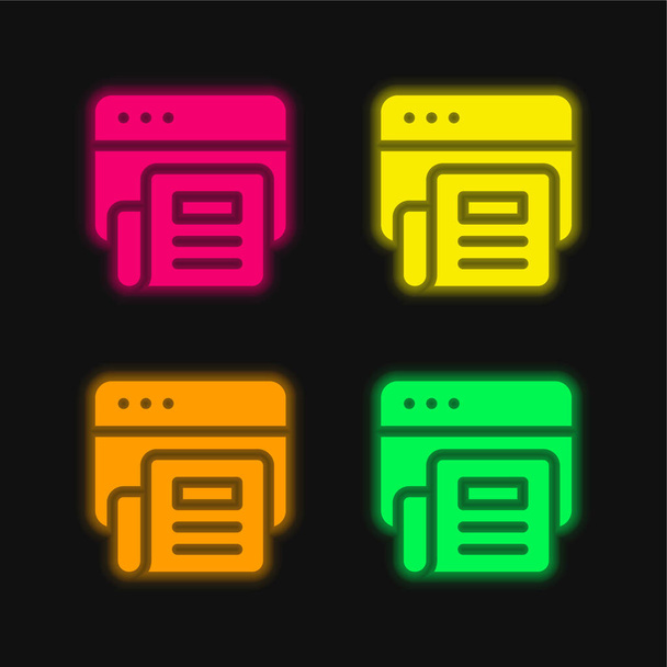 Artikel 4 kleur gloeiende neon vector icoon - Vector, afbeelding