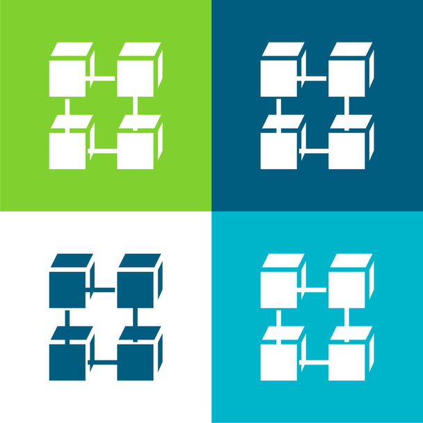 Blockchain flache vier Farben minimales Symbol-Set - Vektor, Bild