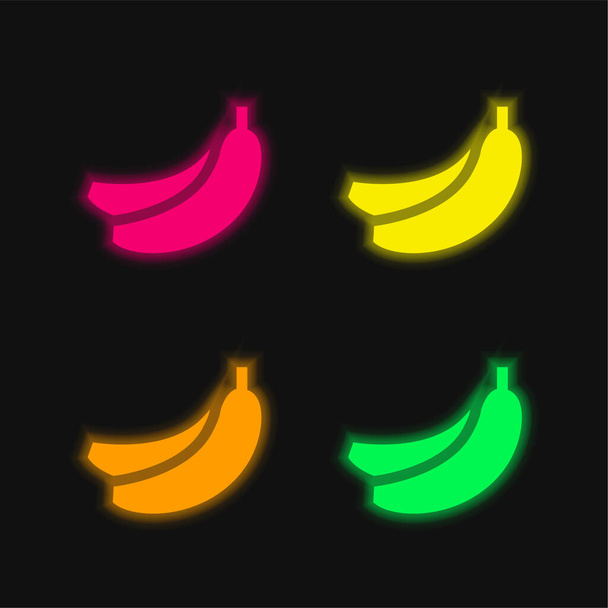Бананы четырехцветный светящийся неоновый вектор - Вектор,изображение