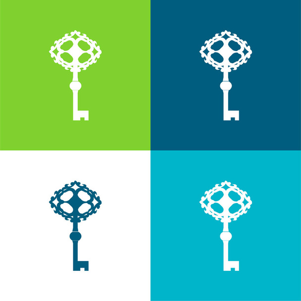 Ferramenta chave antiga Conjunto de ícones mínimos de quatro cores plano - Vetor, Imagem