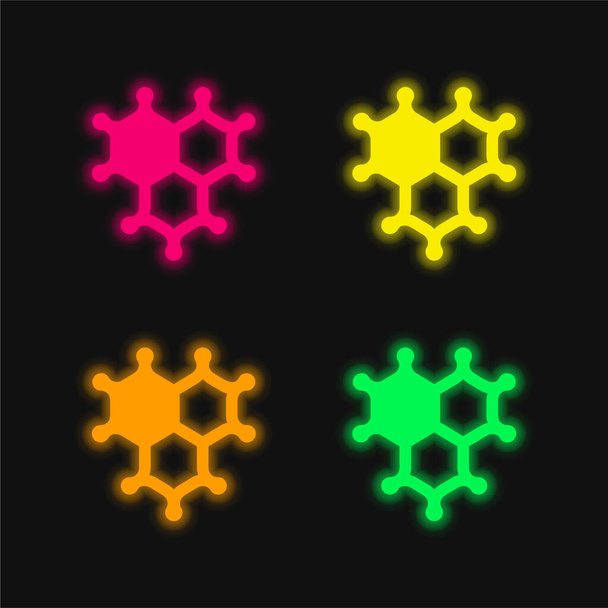 Bacterias de cuatro colores brillante icono del vector de neón - Vector, imagen