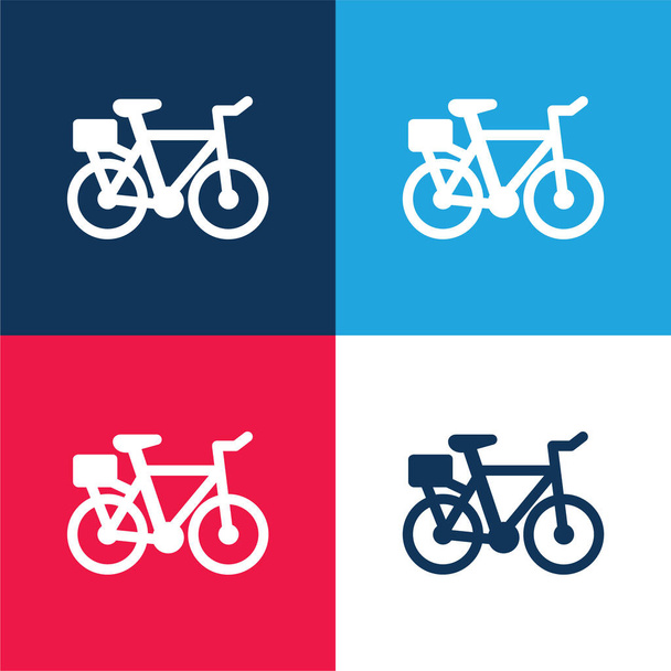 Велосипед синий и красный четыре цвета минимальный набор значков - Вектор,изображение