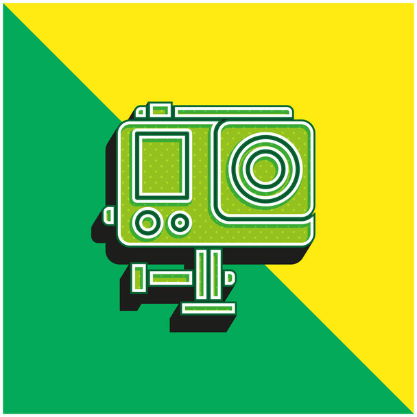 アクションカメラ緑と黄色の現代的な3Dベクトルアイコンのロゴ - ベクター画像