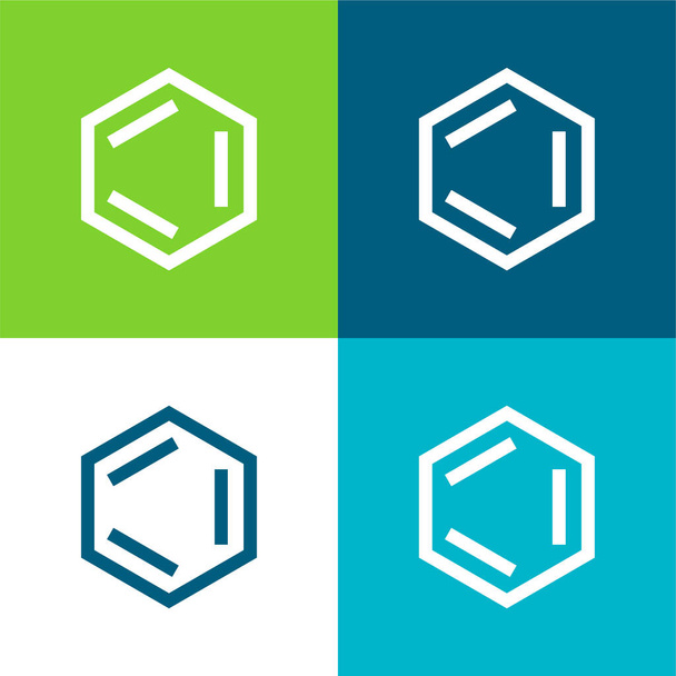 Benceno Plano de cuatro colores mínimo icono conjunto - Vector, imagen