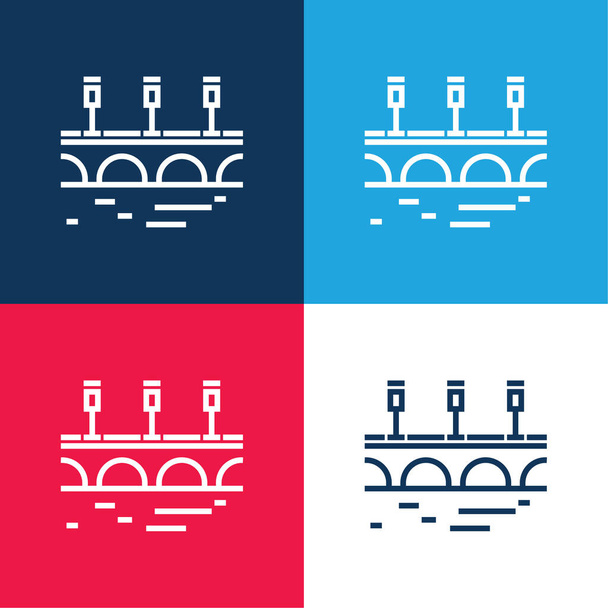 Pont bleu et rouge quatre couleurs minimum jeu d'icônes - Vecteur, image