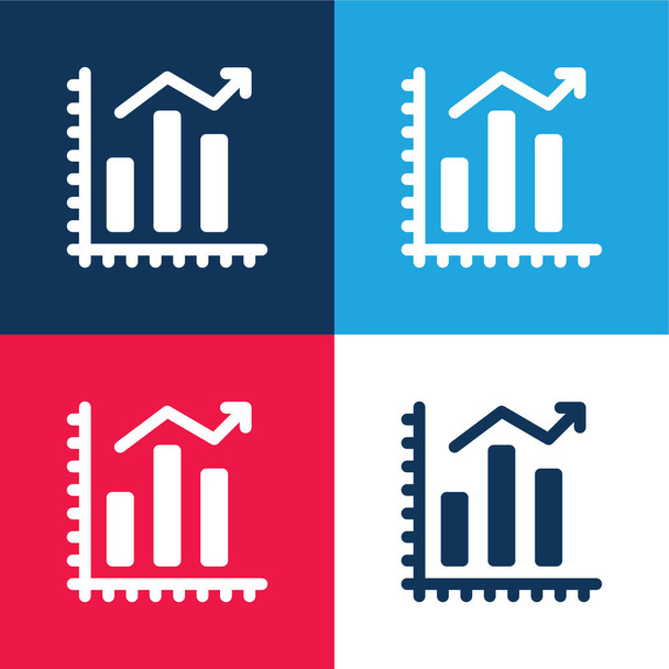 Gráfico de barras azul y rojo conjunto de iconos mínimo de cuatro colores - Vector, imagen