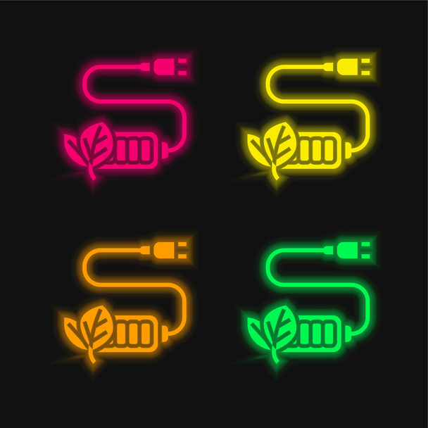 Akkuladung vier Farben leuchtenden Neon-Vektor-Symbol - Vektor, Bild