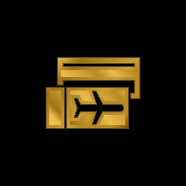 Αεροπλάνο Εισιτήρια επίχρυσο μεταλλικό εικονίδιο ή το λογότυπο διάνυσμα - Διάνυσμα, εικόνα