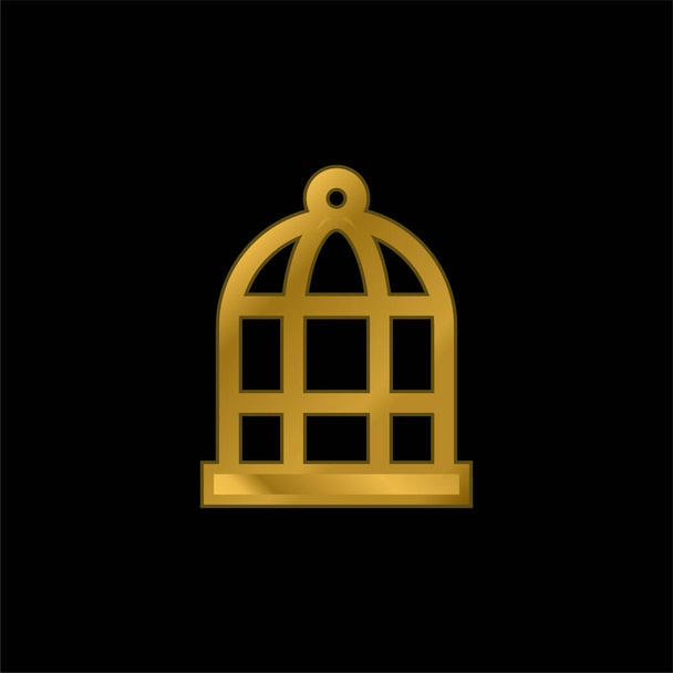 Jaula de aves chapado en oro icono metálico o logo vector - Vector, Imagen