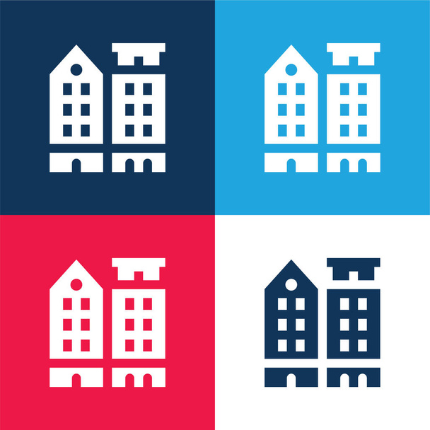 Ensemble d'icônes minime Amsterdam bleu et rouge quatre couleurs - Vecteur, image