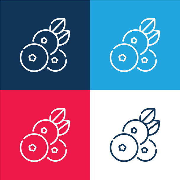 Borůvková modrá a červená čtyřbarevná minimální sada ikon - Vektor, obrázek