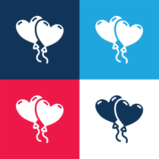 Balloons blue and red four color minimal icon set - Vector, Image