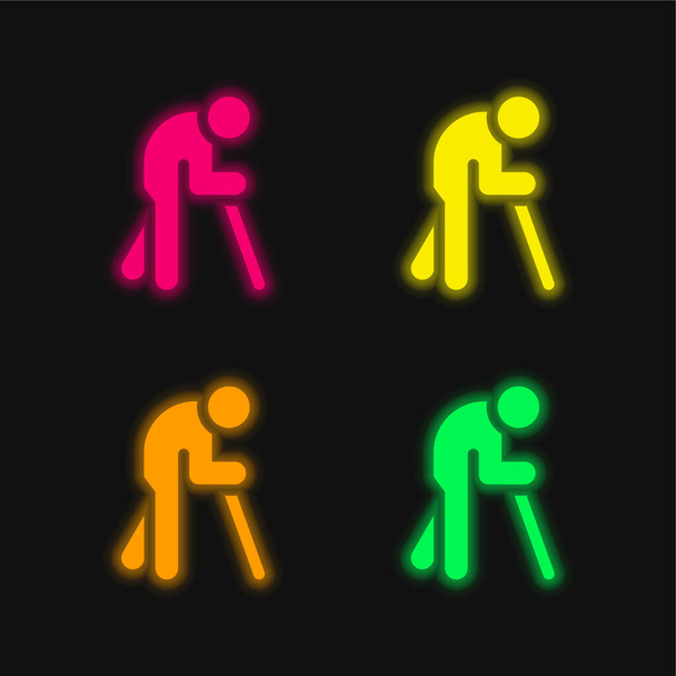 Blinde leuchtende Neon-Vektorsymbole in vier Farben - Vektor, Bild