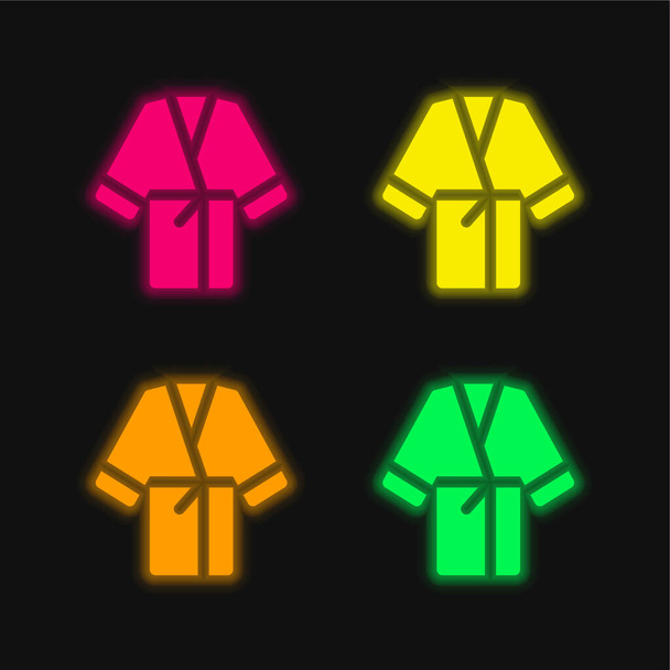 バスローブ4色輝くネオンベクトルアイコン - ベクター画像