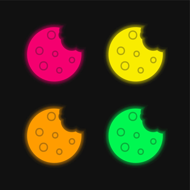Biscuits quatre couleurs brillant icône vectorielle néon - Vecteur, image