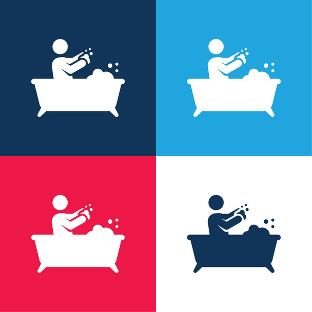 Koupel modrá a červená čtyři barvy minimální ikona sada - Vektor, obrázek