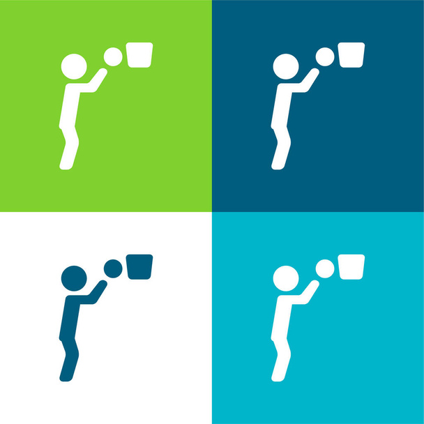 Pallacanestro giocatore palla e basket piatto quattro colori icona minima impostata - Vettoriali, immagini
