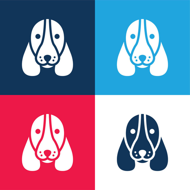 Basset Hound Dog Head blue and red four color minimal icon set - Vector, Image